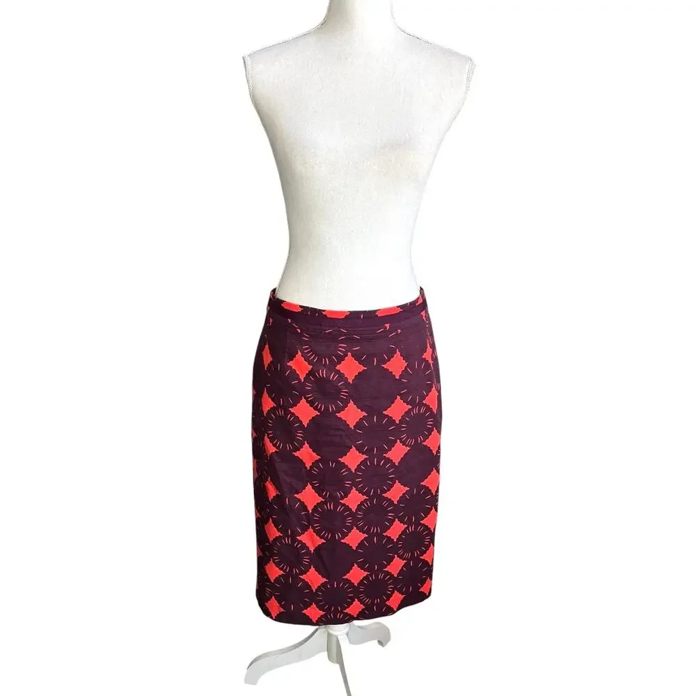 BODEN Red & wine Geometric flower Pencil Skirt professional preppy size 8L